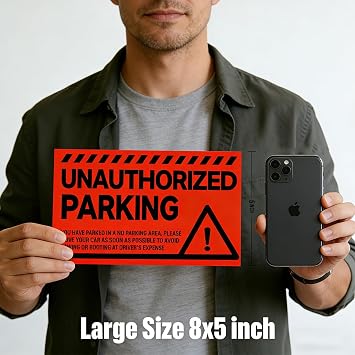 100pcs Parking Violation Stickers - 5 x 8 Hard-to-Remove Towing Warning Labels for Private Parking Lot - Strong Adhesive Unauthorized Parking Decals for Illegal Vehicle Windows (Red)