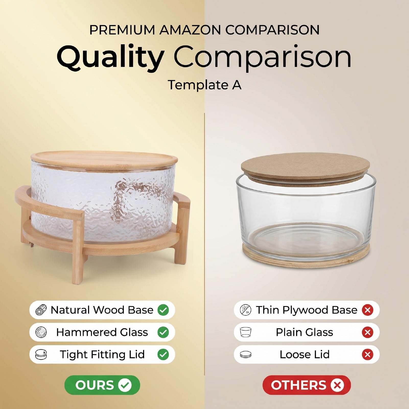 Qcwwy Cuencos de Vidrio para Mezclar, Juego de Ensaladera de Vidrio Grande de Cocina con Soporte de Madera de, Elegante Cuenco para Servir para Ensaladas, Pastas, Frutas y