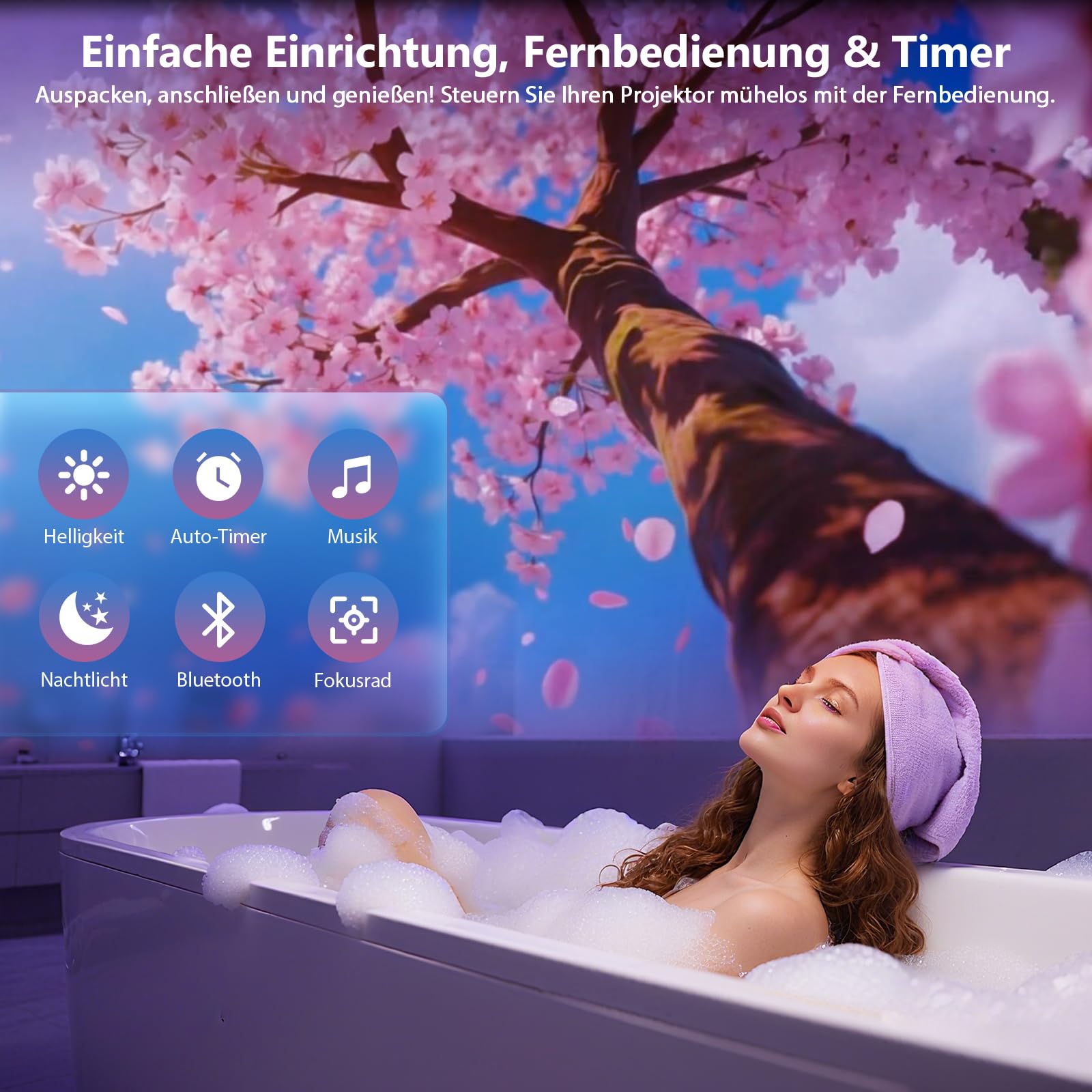 3D Galaxy Projektor, HD Sternenhimmel Projektor mit Bluetooth-Lautsprecher, 60 3D-Themen, Helligkeitsregelung, 1/2/4H Timer, LED Nachtlicht für Kinderzimmer & Erwachsene, Geschenk (Weiß)