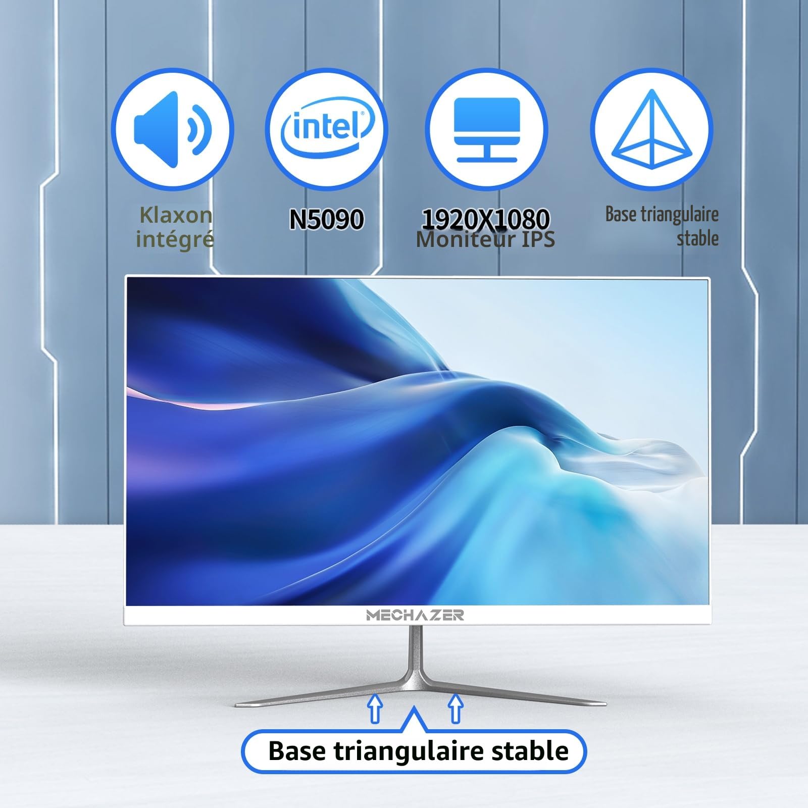 MECHAZER Z3 PC Ordinateur de Bureau Tout-en-Un 23,8 Pouces Intel N5095 Windows 11 Pro, 8 Go DDR3, 512 Go M.2 SSD, 2,4 G / 5,0 G WiFi Bluetooth (Clavier et Souris QWERTY gratuits)