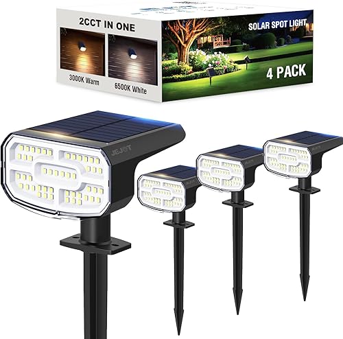 Miniatura 1 de Focos solares para exteriores, impermeables, IP65, paquete de 4, 2 CCT (3000 K6500 K), 4 modos de iluminación seleccionables, luces solares solares