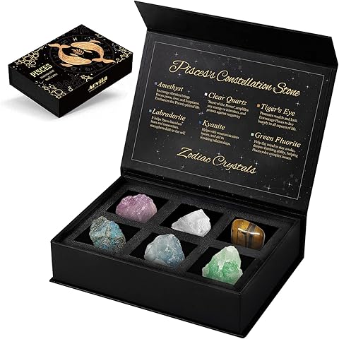 Pisces Crystals Gift Set, Zodiac Signs Healing Crystals Birthstones with Horoscope Box Set Pisces Astrology Crystals Healing Stones Gifts