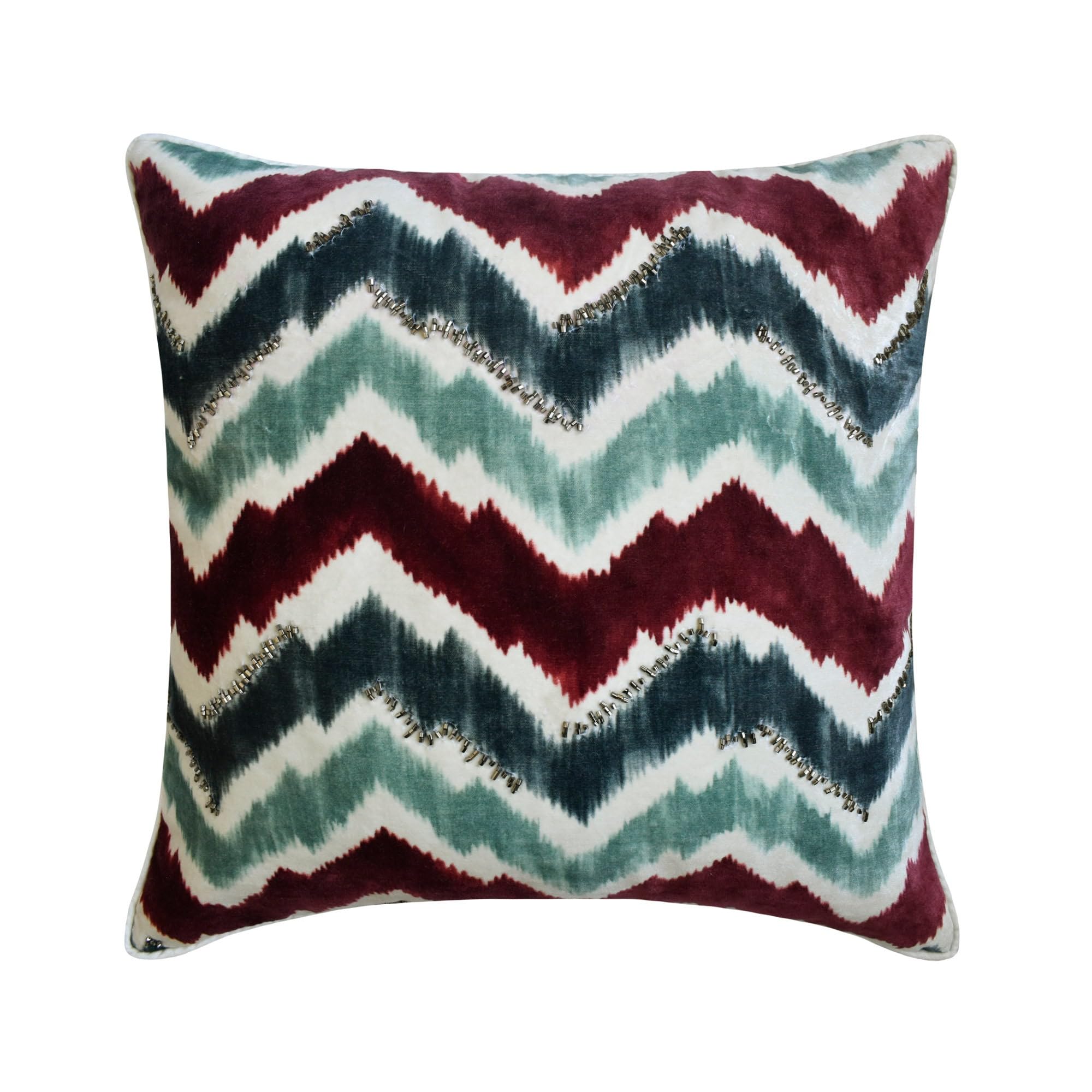 The HomeCentric Pack of 2 Decorative Throw Cushion Covers Blue 60x60 cm Velvet Printed, Chevron, Bead Embroidery Pillow Covers For Sofa, Chevron Modern Style - Chevron Groove โ image 1