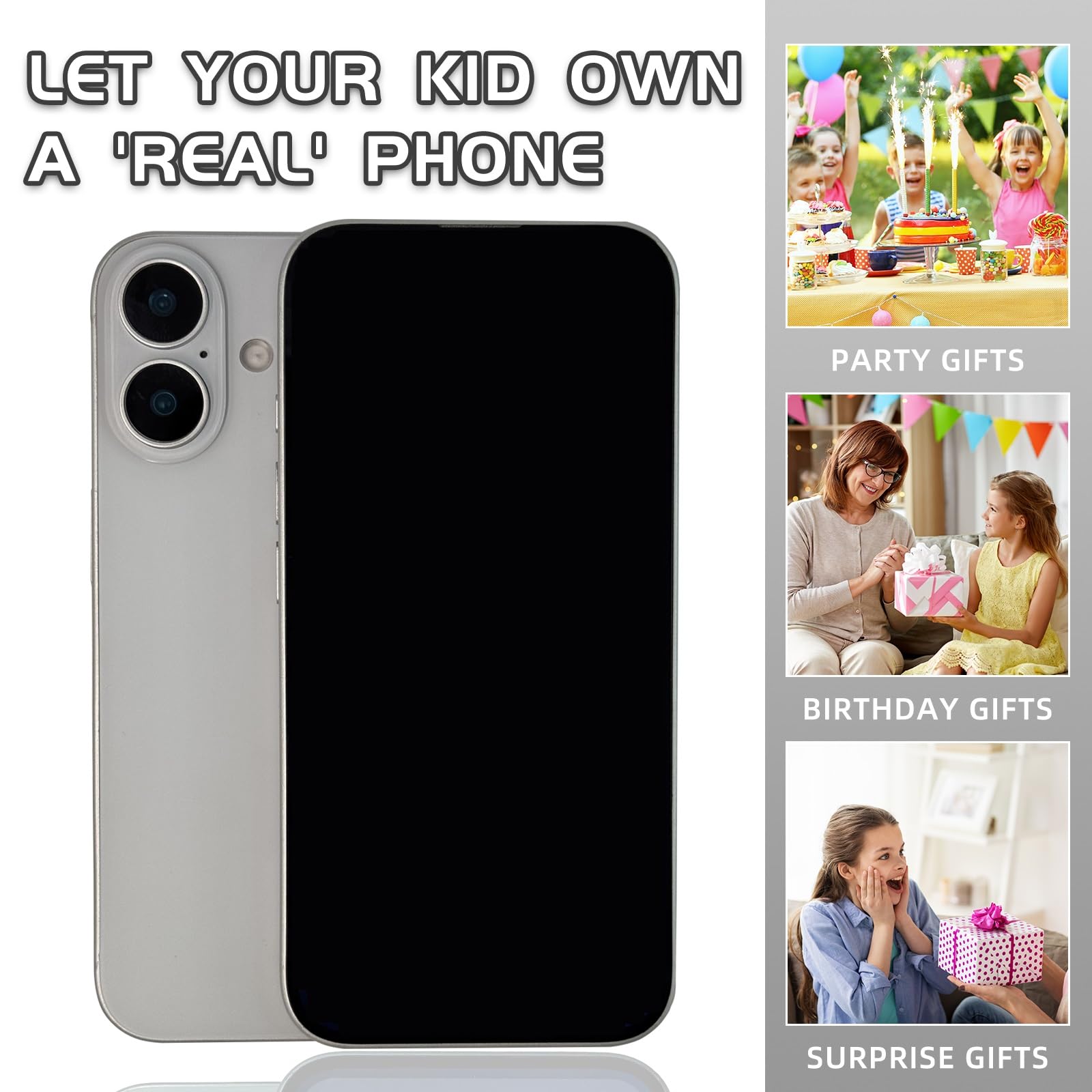 Fake Phone Pro Max16, blanco, pantalla negra, no funciona, juego de niños, teléfono de pantalla, aleación de aluminio y plástico ABS, compatible con iPhone 16 6