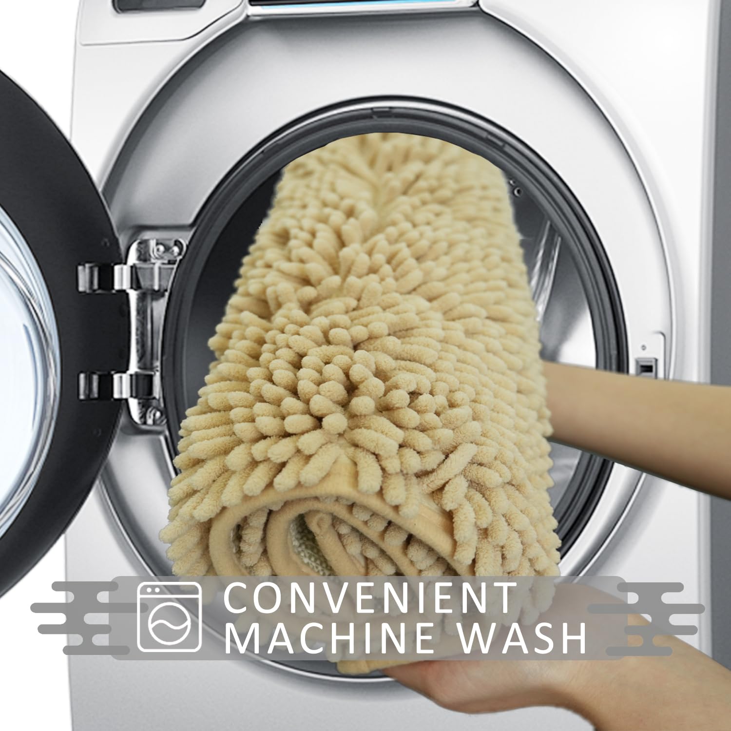 Lot de 3 tapis de salle de bain en chenille, très épais et absorbants, antidérapants, lavables en machine, séchage rapide, doux et confortable, utilisés sous la douche, baignoire et évier,