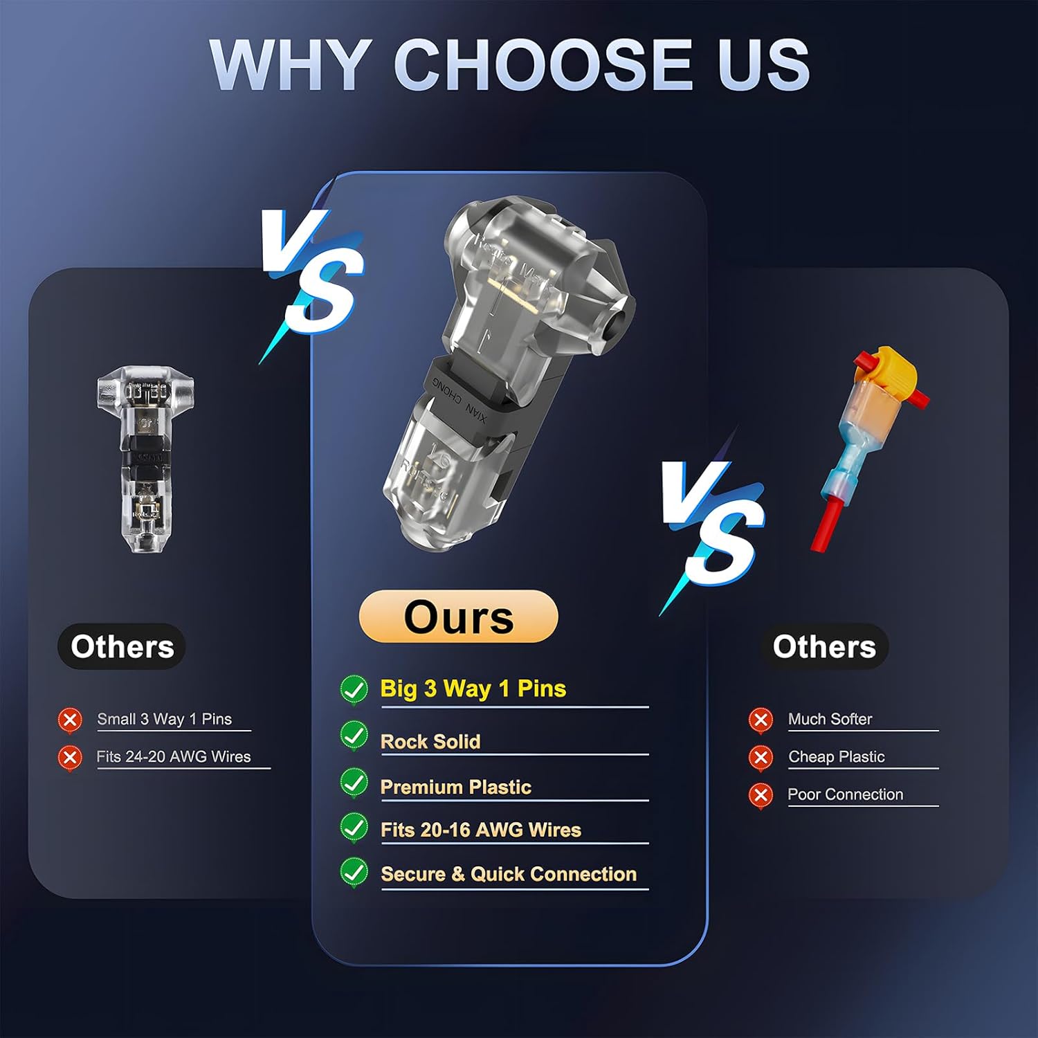T Tap Wire Splice Connectors for 16-20 AWG Max Insulation Diameter 3.0mm, 3 Way 1 Pin Low Voltage Wire Connectors 10Pcs Solderless No Wire Stripping Quick Wire Splitter Connectors