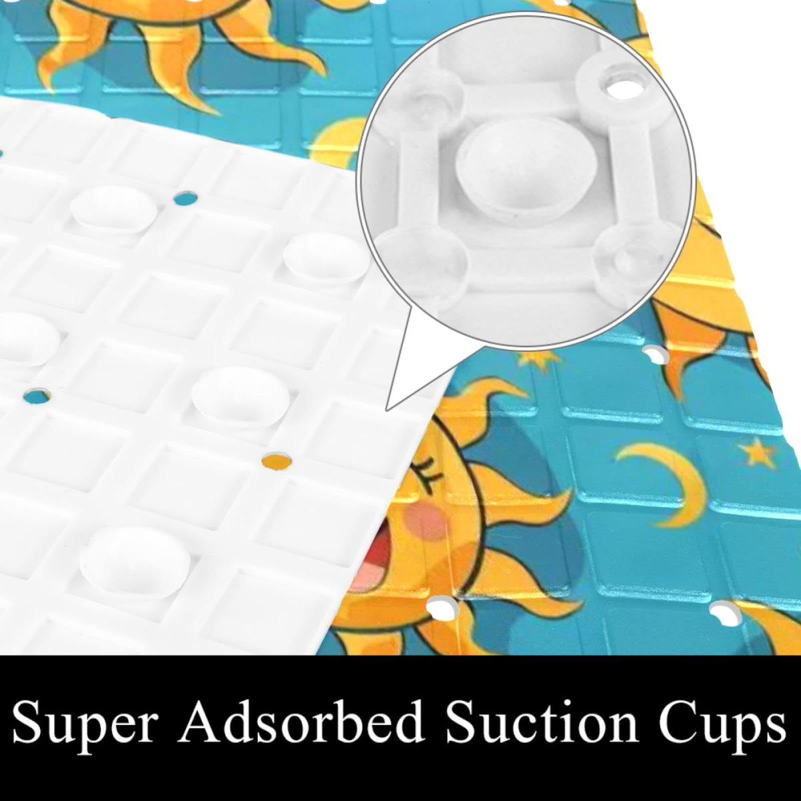 Tapis de bain de qualité supérieure - Antidérapant, facile à nettoyer et sans danger pour toute la famille - Motif de soleil de dessin animé