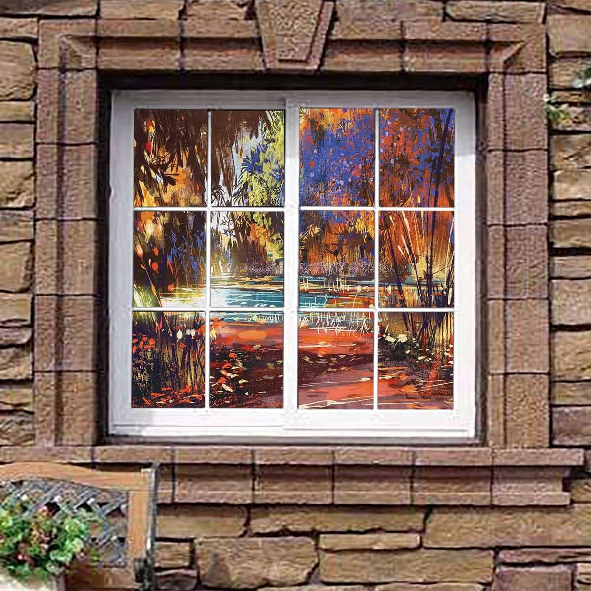 Window Film Sun Blocking Painting Nature Pond Privacy Window Film Frosted Glass Film