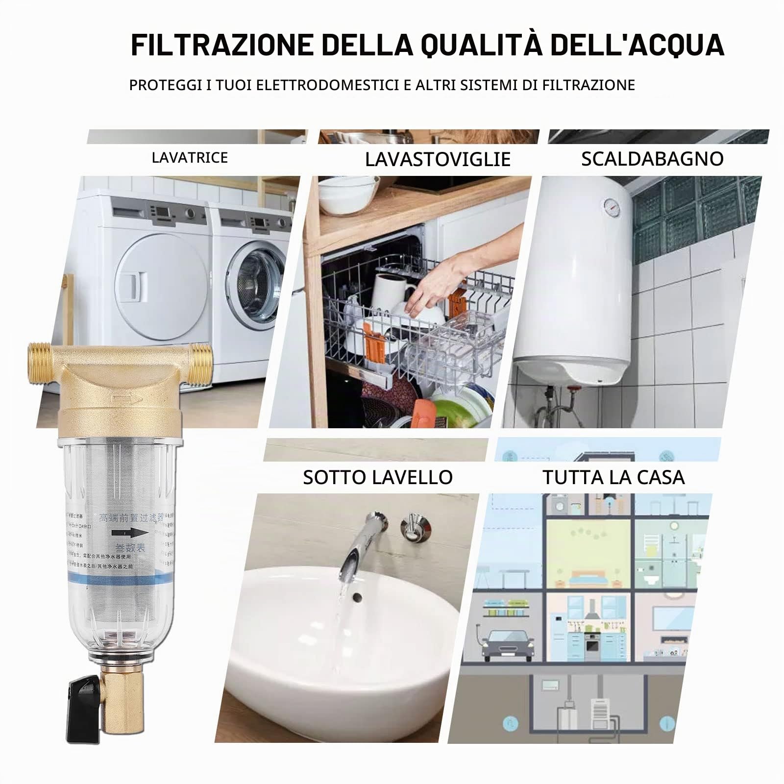 Spin-Down Filtro Acqua sedimenti, depuratore Anteriore Rame prefiltro controlavaggio Rimuovere sedimenti ruggine raschiatore alloggiamento Incorporato(3/4" External Thread)