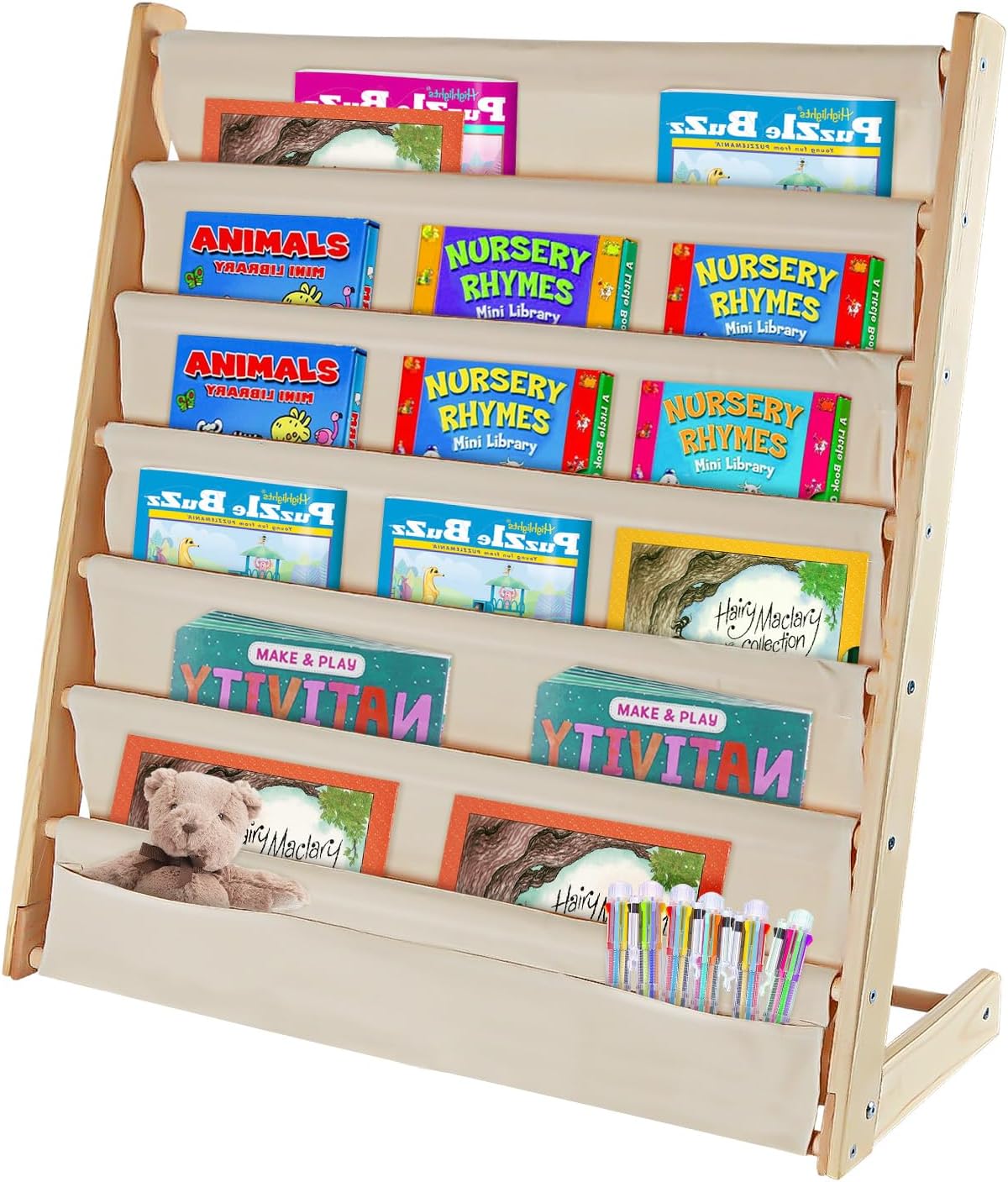 Jolensoy 7 Tier Kids Bookshelf, Natural Wood Book Rack for Children's Books, Toy Storage Organizer, Bookcase for Playroom, Nursery, Living Room (W: 29.5')