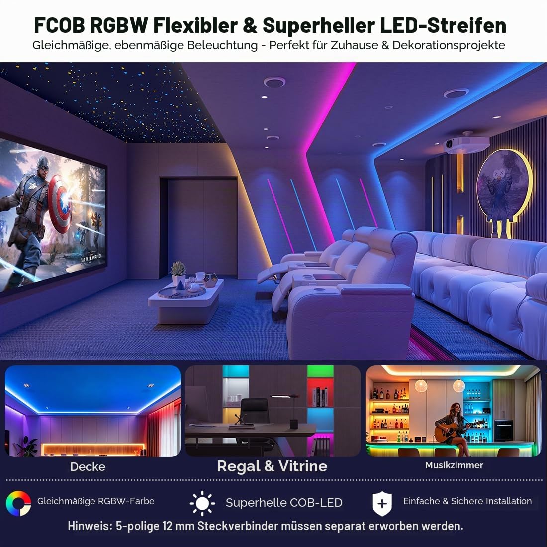 FCOB COB RGBW LED Streifen Flexibel Hohe Dicht RGBWW 2700K 5M 896LEDs/m 24V