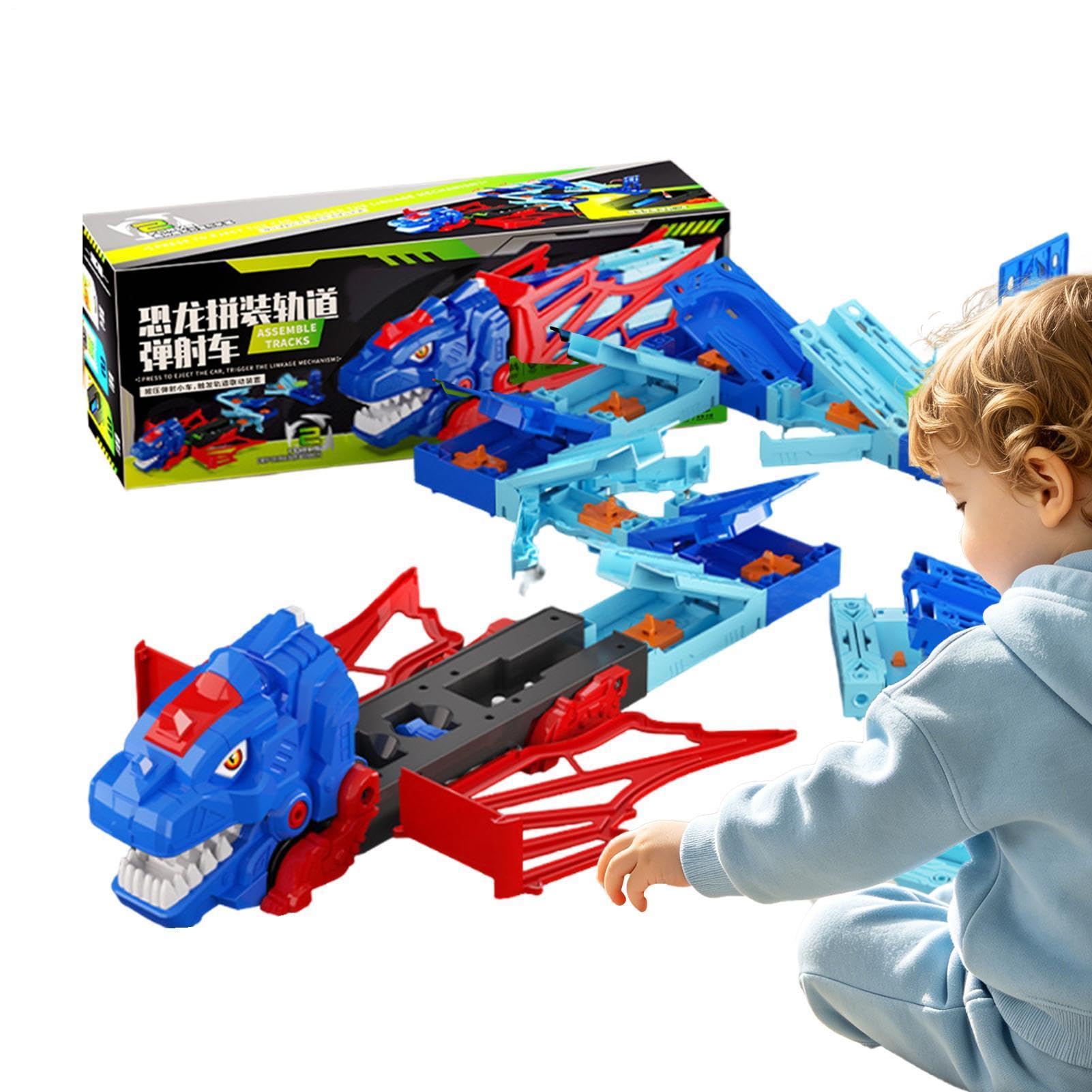 Set Pista Dinosauri Con Macchinine Set Veicoli Interattivi Educativi | Piste da Corsa Dinosauri Giocattoli Per Bambini E Bambine Interno Esterno Prescuola Asilo Viaggio Compleanno