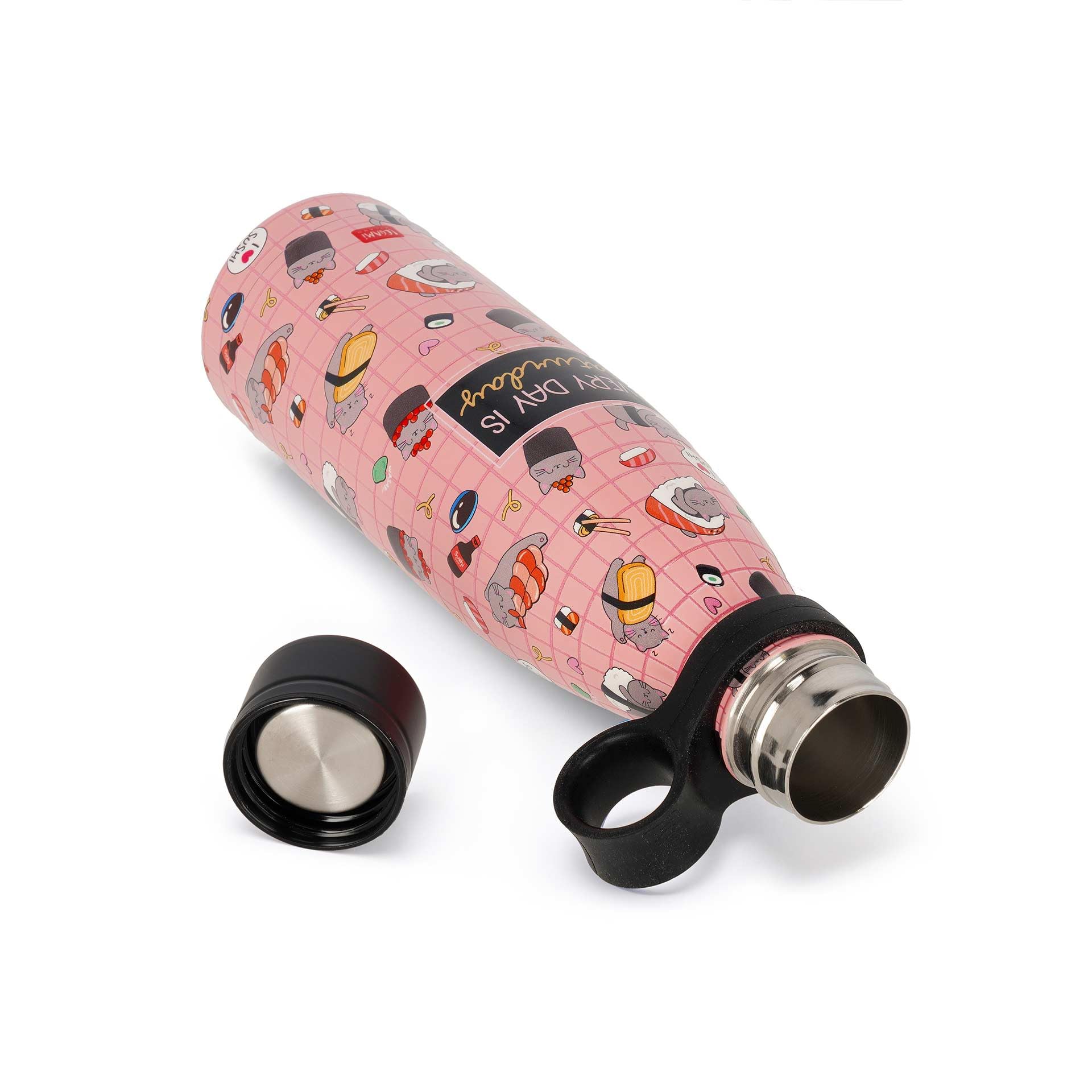 Legami - Bottiglia Termica Hot&Cold, Sushi Cat, 500 ml, Chiusura ermetica, 12 Ore Bevande calde 24 Ore fredde, Manico in Silicone rimovibile, in Acciaio inox, senza BPA