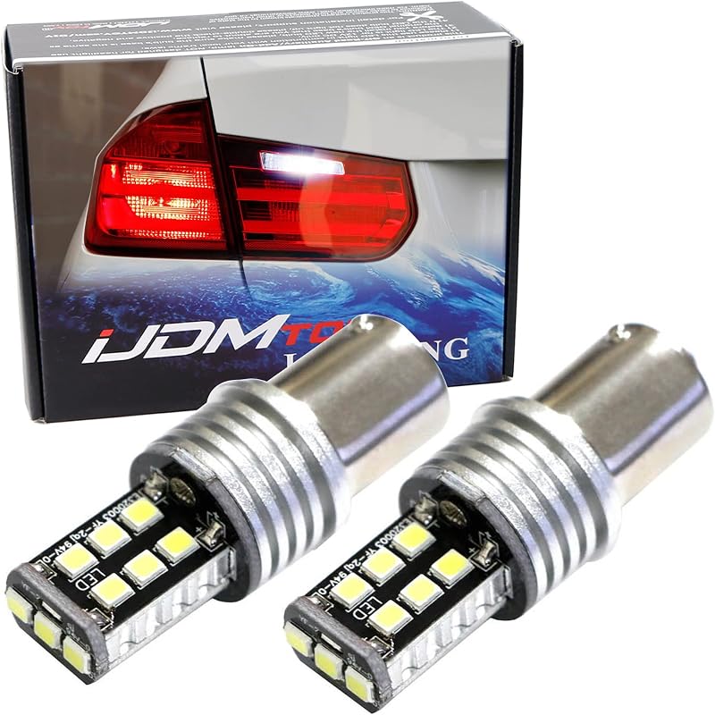 Lâmpadas LED de ré iJDMTOY BA15 1156/7506/7527 P21W 12 V – Par