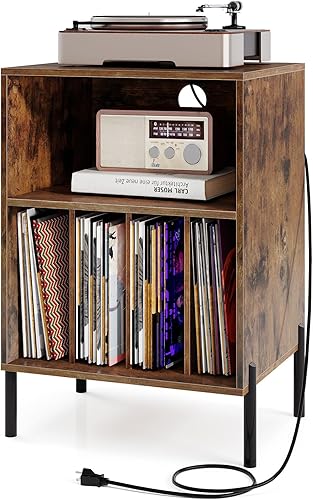 Miniatura 15 de Giantex - Soporte para tocadiscos con estación de carga, mesa para tocadiscos con gabinete de almacenamiento, estante para tocadiscos con patas de
