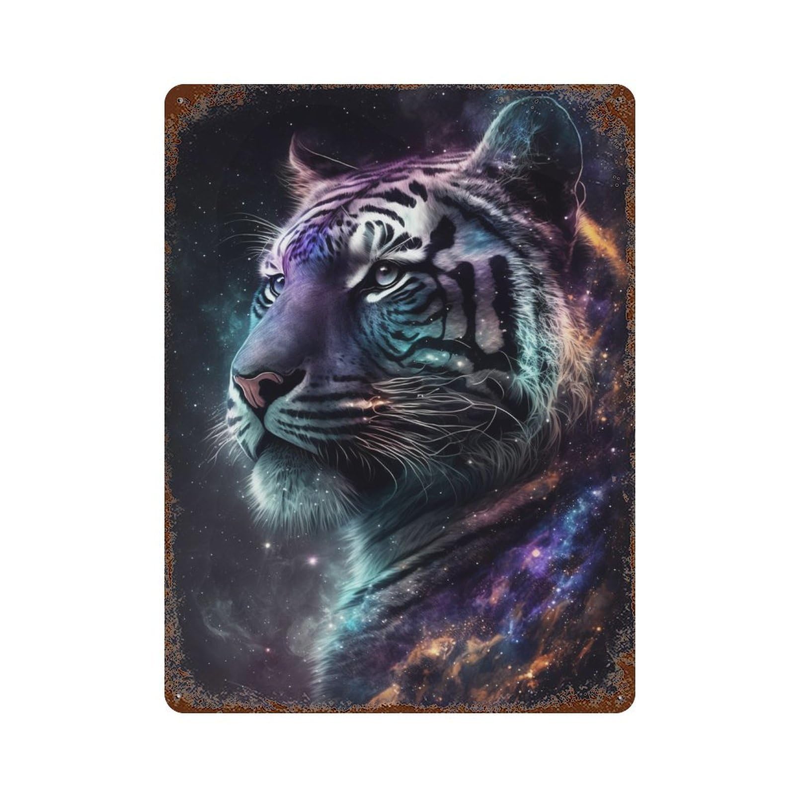 Cosmic Tiger Portrait-30 15.7"x11.8" Vintage Metal Tin Sign, Novelty Wall Decor for Basement, Hobby Room And Garage Decor