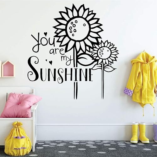 Sunflower Wall Decal  You are My Sunshine Song Lyrics Quote  Flower, Nature Themed Vinyl Decor for Child Bedroom, Playroom, Preschool, Classroom
