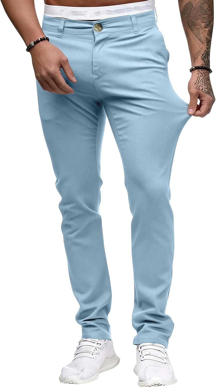 ALLABREVE Men's Chinos Casual Dress Pants Slim Fit Skinny Stretch Flat-Front Lightweight Comfort Slacks - Image 5