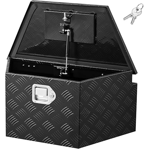 VEVOR Trailer Tongue Box, Heavy Duty Trailer Tongue Tool Box Storage Organizer with Lock & Keys, Utility Tool Chest for Pickup Truck Bed, RV, SUV, Off-Road Vehicle, Aluminum, 26" x 13" x 12", Black