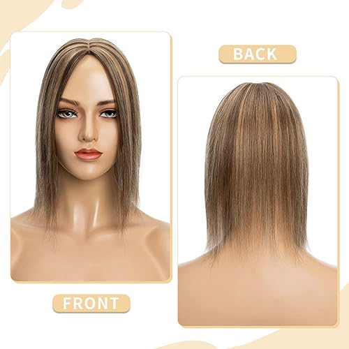 Miniatura 6 de Hairro Cubrepelo para mujer, cabello humano Remy con clip, densidad del 130%, 2.8 x 5.1 pulgadas, base de seda, tupé de cabello humano virgen para