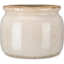 7.7 Large Vintage Ceramic Plant Pot Pure Beige Rustic Planter with Ice Crackle Glaze & Drainage Hole for Indoor Outdoor Plants Farmhouse Home Kitchen Office Decor Gift for Women Teacher