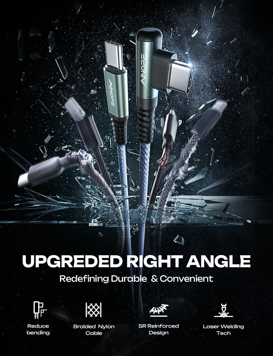 AINOPE Cavo USB C 60W [2 pezzi] [2M+2M] cavo di ricarica USB C PD 3.0 cavo di ricarica veloce USB C, nylon per iPhone 15 Pro max Samsung Galaxy S24 S23 S22 Note 20 iPad Pro Air mini Macbook Pixel