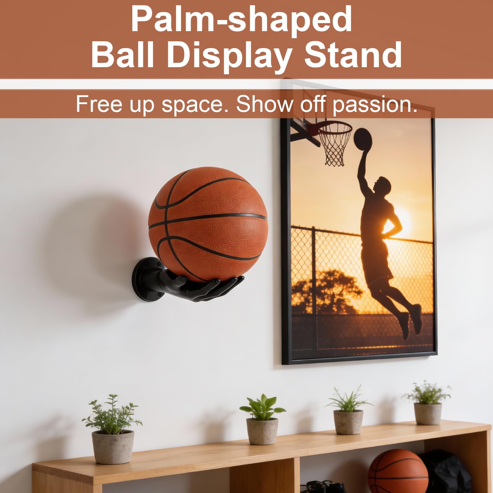 2Uds Soporte Balones, Negros Soporte Balon Futbol en Forma de Palma, Regalo Creativo de Baloncesto para Almacenamiento y Decoración, Soportes para Balón en la Pared de Rugby y Fútbol