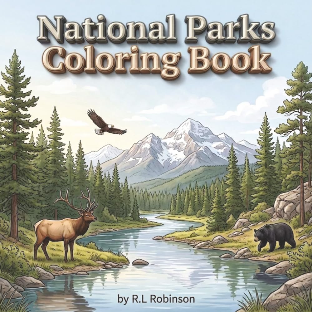 National Parks Coloring Book: Realistic Nature Scenes Featuring Mountains, Forests, Lakes, and Wildlife | Detailed Stress-Relief Coloring Pages for Adults and Nature Lovers | Perfect Gift