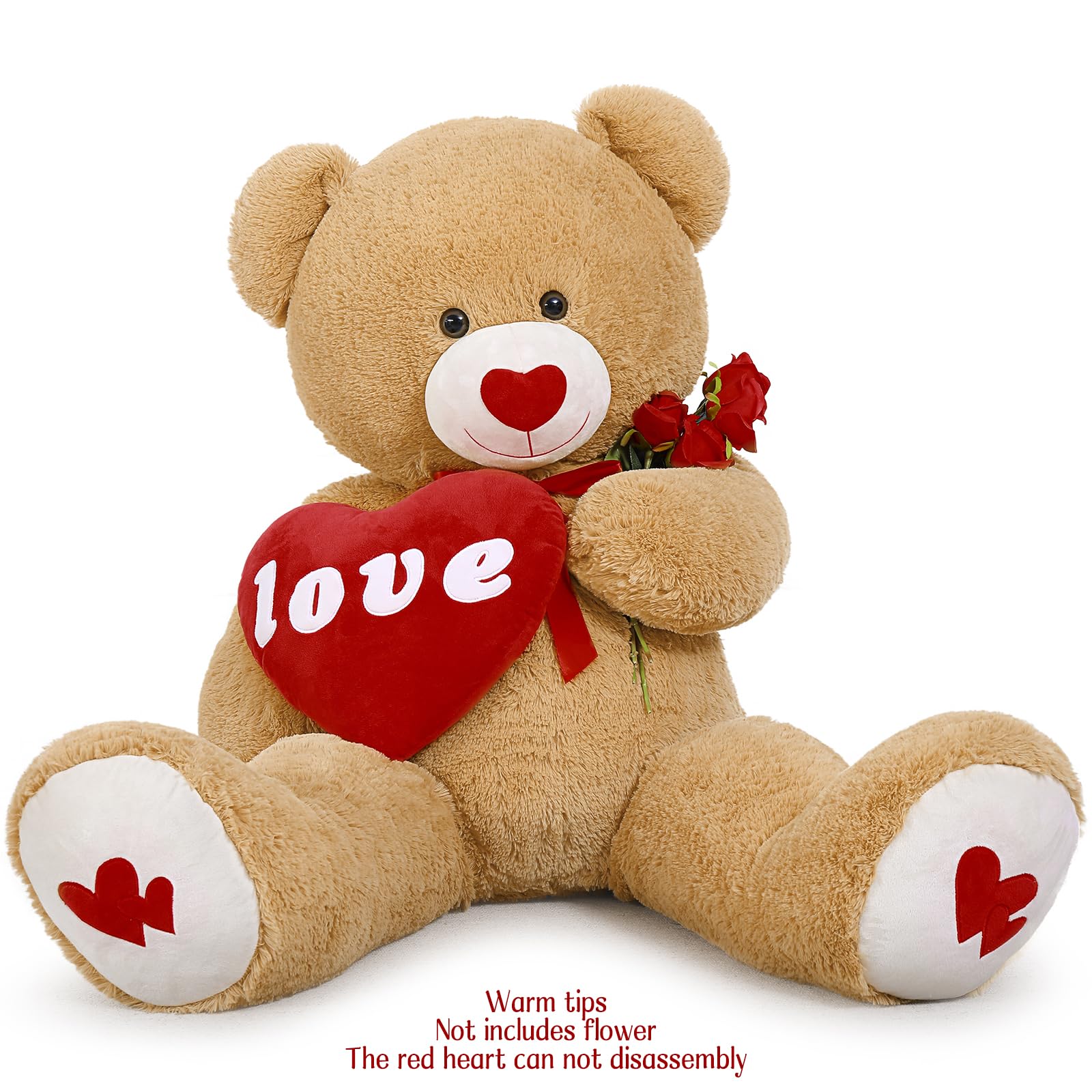 MorisMos XXL Giant Teddy Bear with Love, 130cm Brown Cuddly
