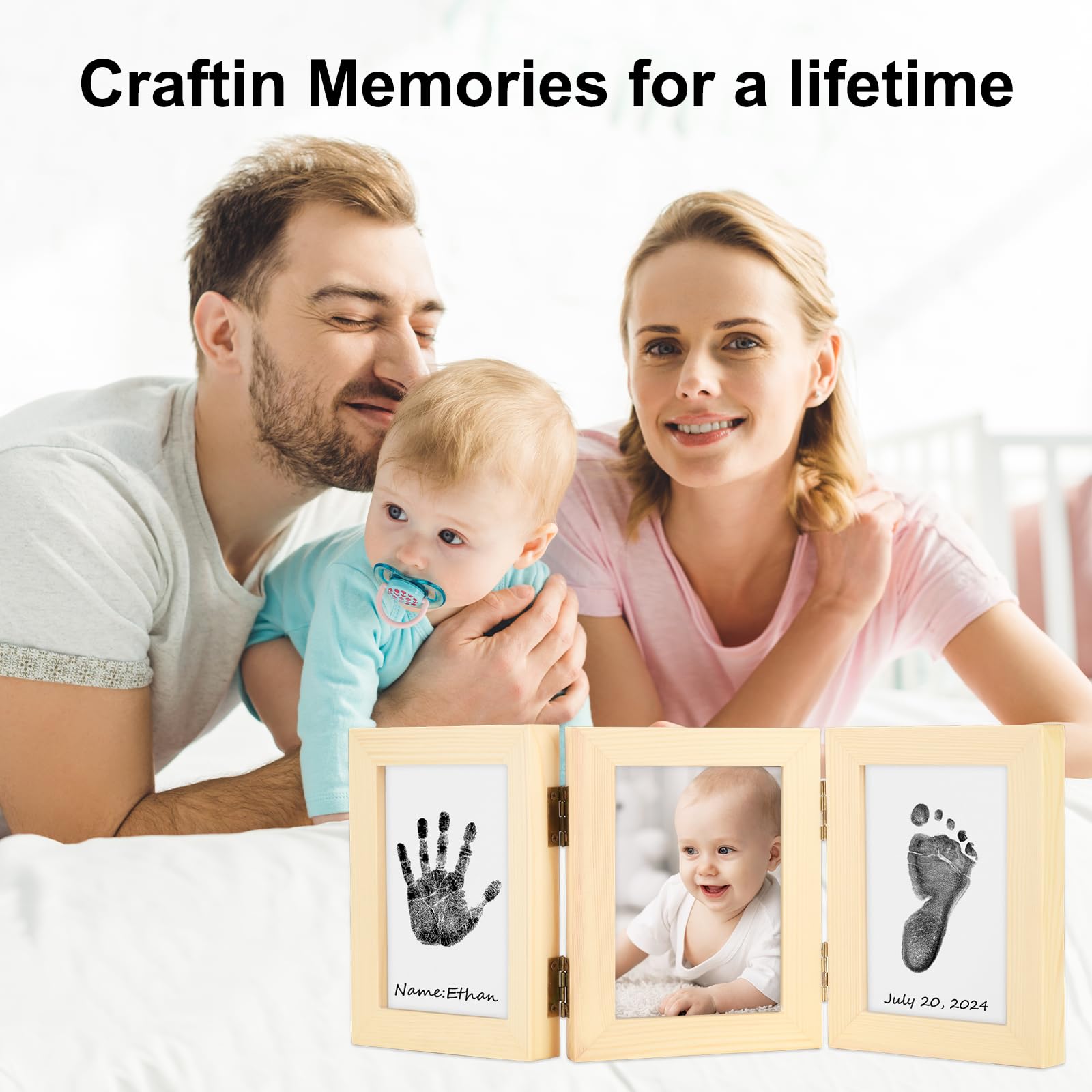 Kit de huellas de manos y pies de bebé, fabricante de huellas y manos sin tinta, regalos para nuevos padres, marco de madera de recuerdo de recién nacido, regalos para baby shower para niños y niñas
