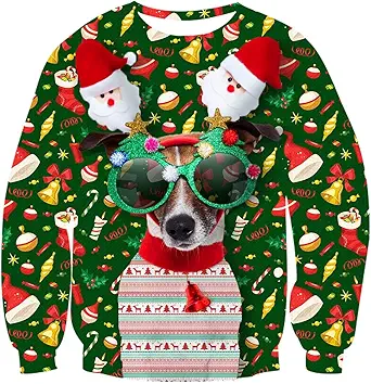 Idgreatim Unisex Ugly Christmas Crewneck Sweatshirt Novelty 3D Graphic Long Sleeve Sweater Shirt