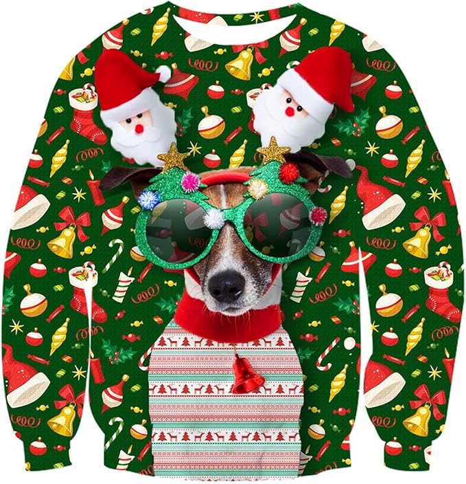 Idgreatim Unisex Ugly Christmas Crewneck Sweatshirt Novelty 3D Graphic Long Sleeve Sweater Shirt