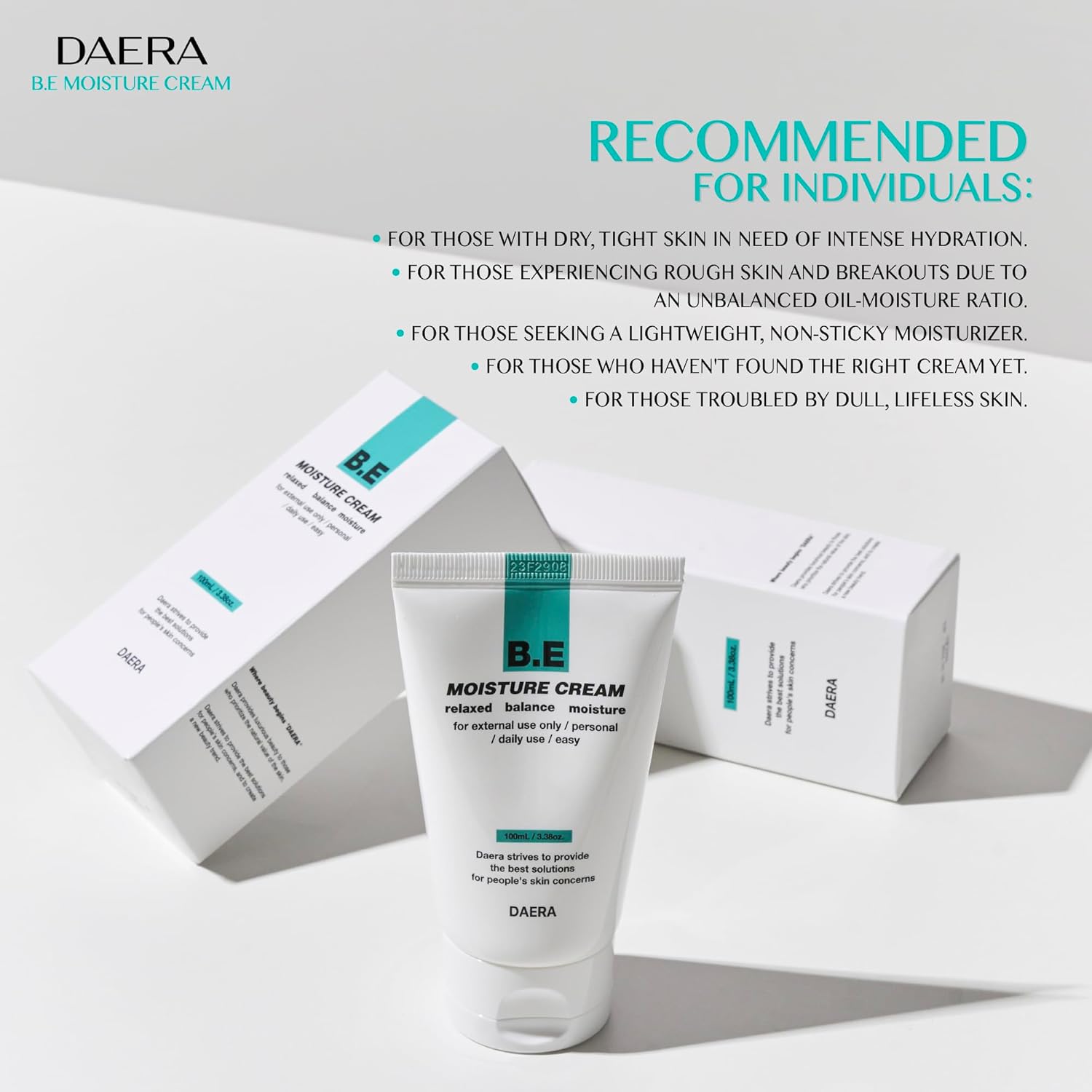 DAERA B.E Cream,Korean Moisturizer, Lightweight All Skin Type, Sensitive Skin, Trahalose and Hyaluronic Acid, Centella Asiatica,Fast Absorbing, Lightweight, Korean Skin Care (3.38 oz) - Image 4