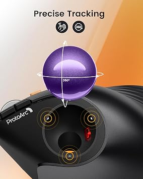 ProtoArc EM05 NL Wireless Vertical Trackball Mouse, 5 DPI Levels, Purple
