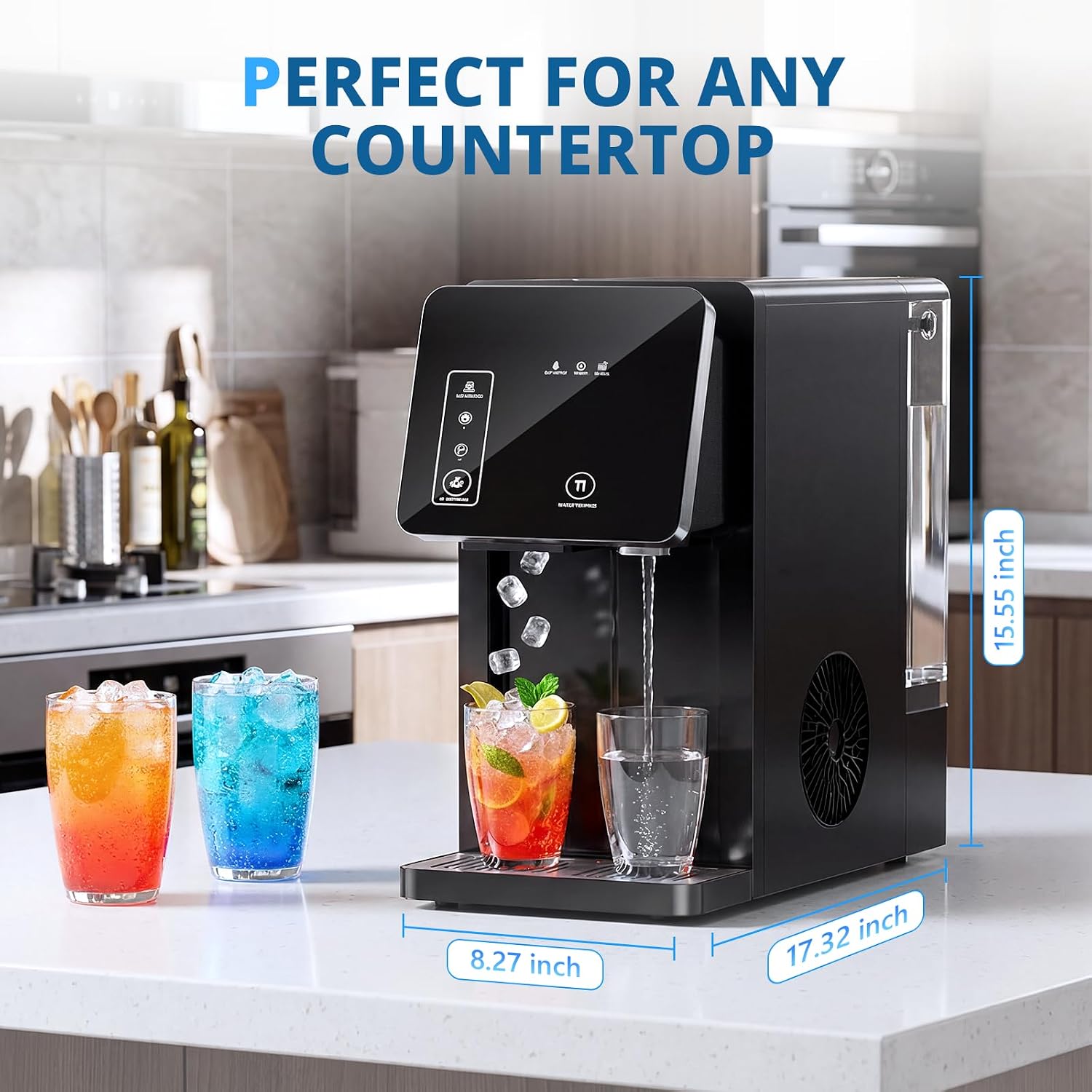 Cowsar 2-in-1 Ice Makers Countertop with Water Dispenser, 3.3L Removable Water Tank, Fast Ice in 8 Mins, 26lbs/24H, 2 Ice Size Options, Perfect for Kitchen, Office, Dorm Room, Black