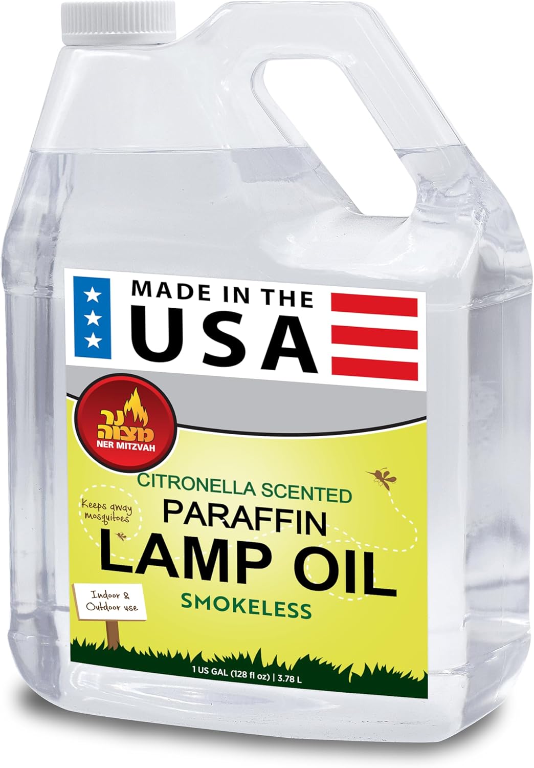 Ner Mitzvah Citronella Scented Lamp Oil, 1 Gallon - Smokeless and Odorless Insect and Mosquito Repellent Paraffin Lamp Oil for Indoor and Outdoor Lanterns, Torches, Oil Candle