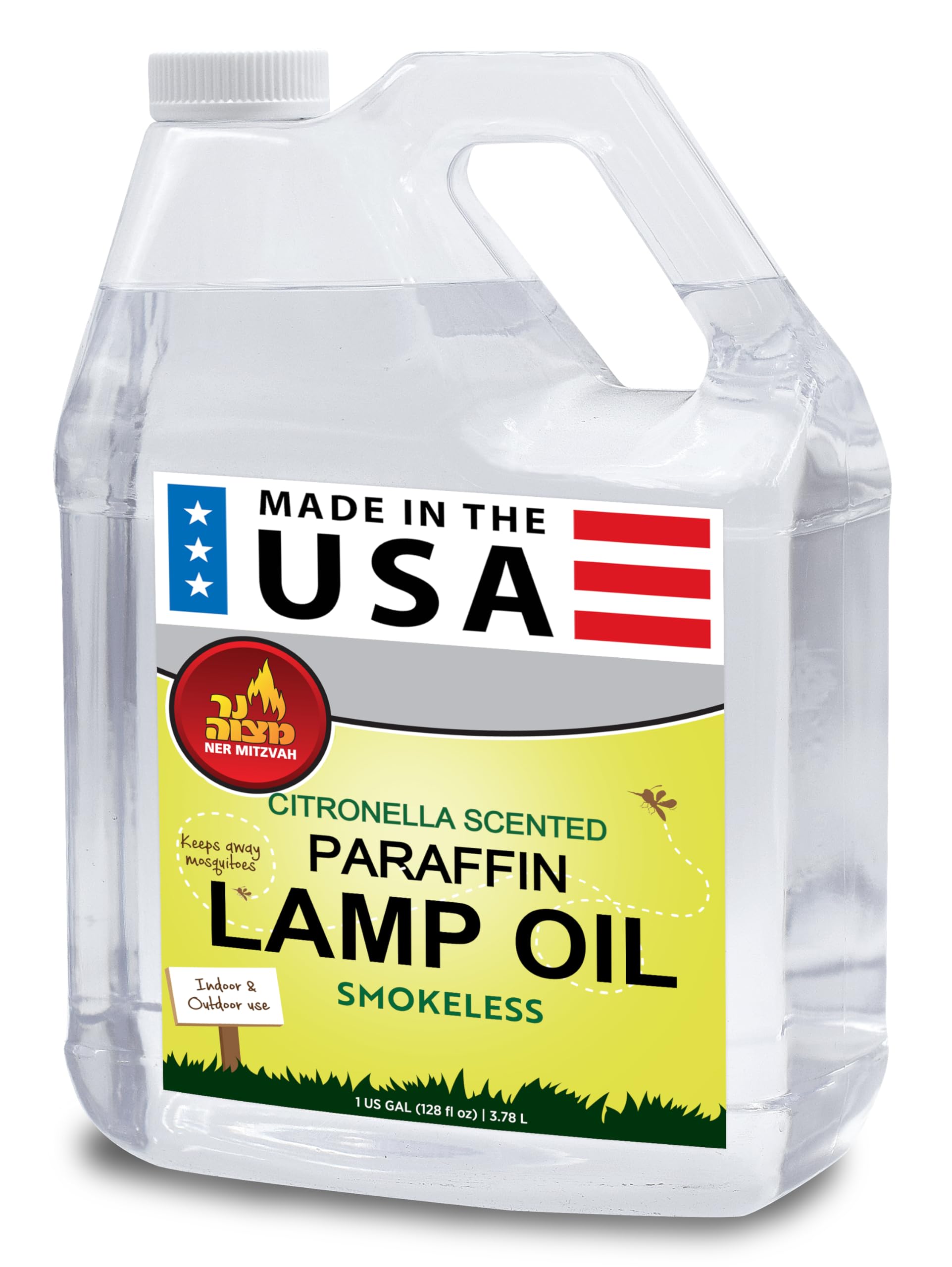 Citronella Scented Lamp Oil, 1 Gallon - Smokeless and Odorless Insect and Mosquito Repellent Paraffin Lamp Oil for Indoor and Outdoor Lanterns, Torches, Oil Candle - by Ner Mitzvah