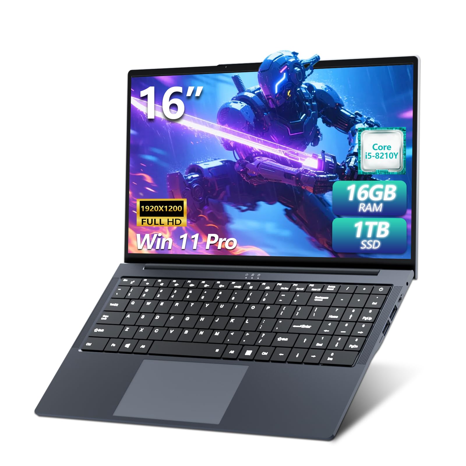 Ordenador Portátil 16 Pulgadas PC Portatil Core i5 8210Y Procesador, 16GB RAM 1TB SSD, Computadora Portátil 1920 * 1200 FHD IPS, Laptop RJ45 USB 3.0 HDMI WIFI5 BT5.0 Teclado Numérico Retroiluminado