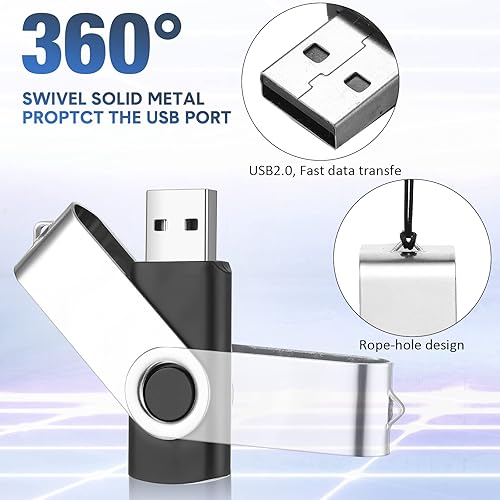 Miniatura 4 de Aoriher Paquete de 50 unidades flash USB 2.0 a granel, unidades USB portátiles con cordones, unidades flash giratorias para almacenamiento de datos