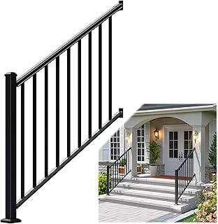 42 in. H x 4 ft. W Porch and Deck Railing Kit, Aluminum Stair Railing Kit, Black Textured AAMA 2604 Powder-Coat Finish Rail System for Concrete Steps or Wooden Stairs (1 Post, 1 Panel)