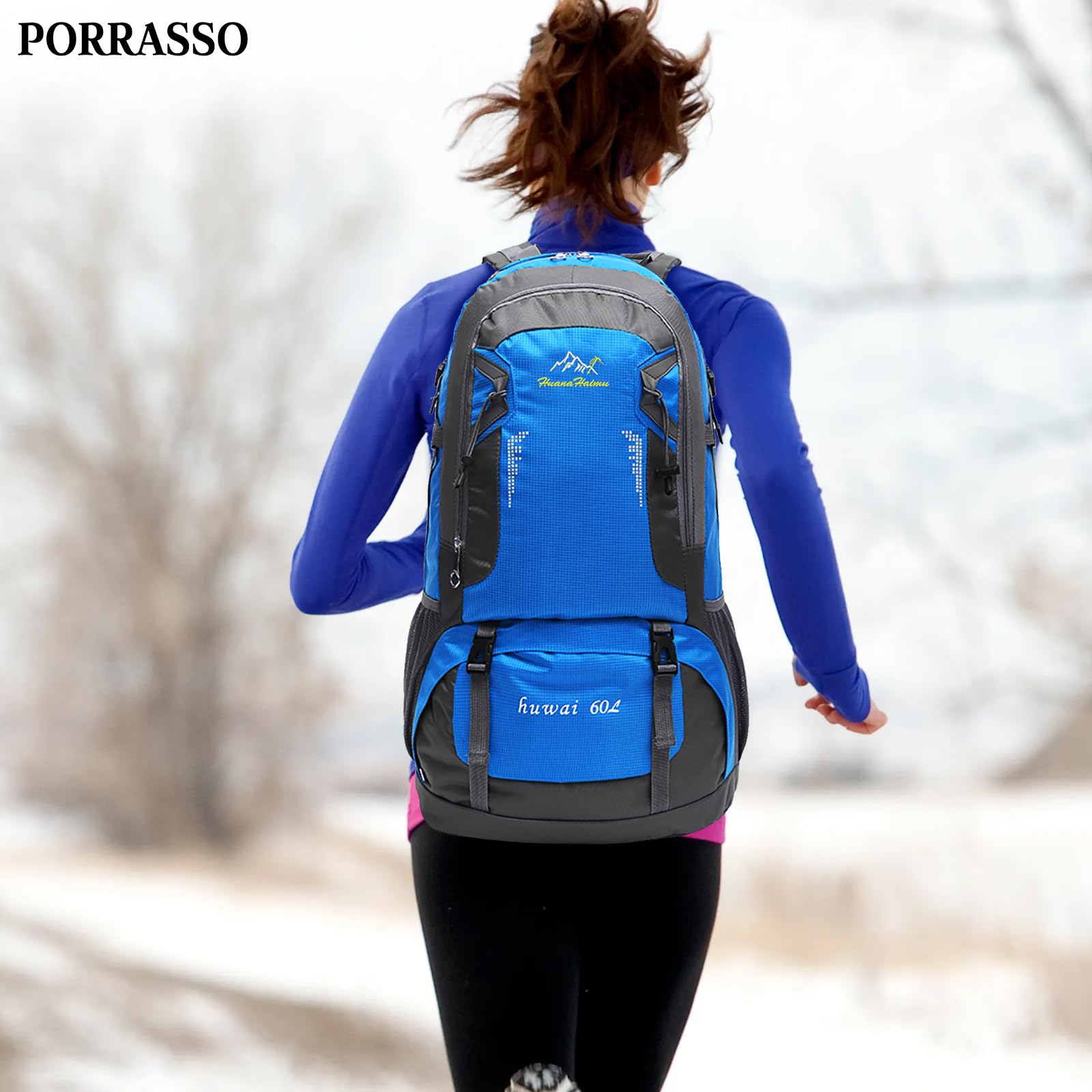 60L Zaino da Trekking Zaino Impermeabile Zaini Grande Hiking Backpack per Donna Uomo Campeggio Arrampicata Viaggio Sport Blu