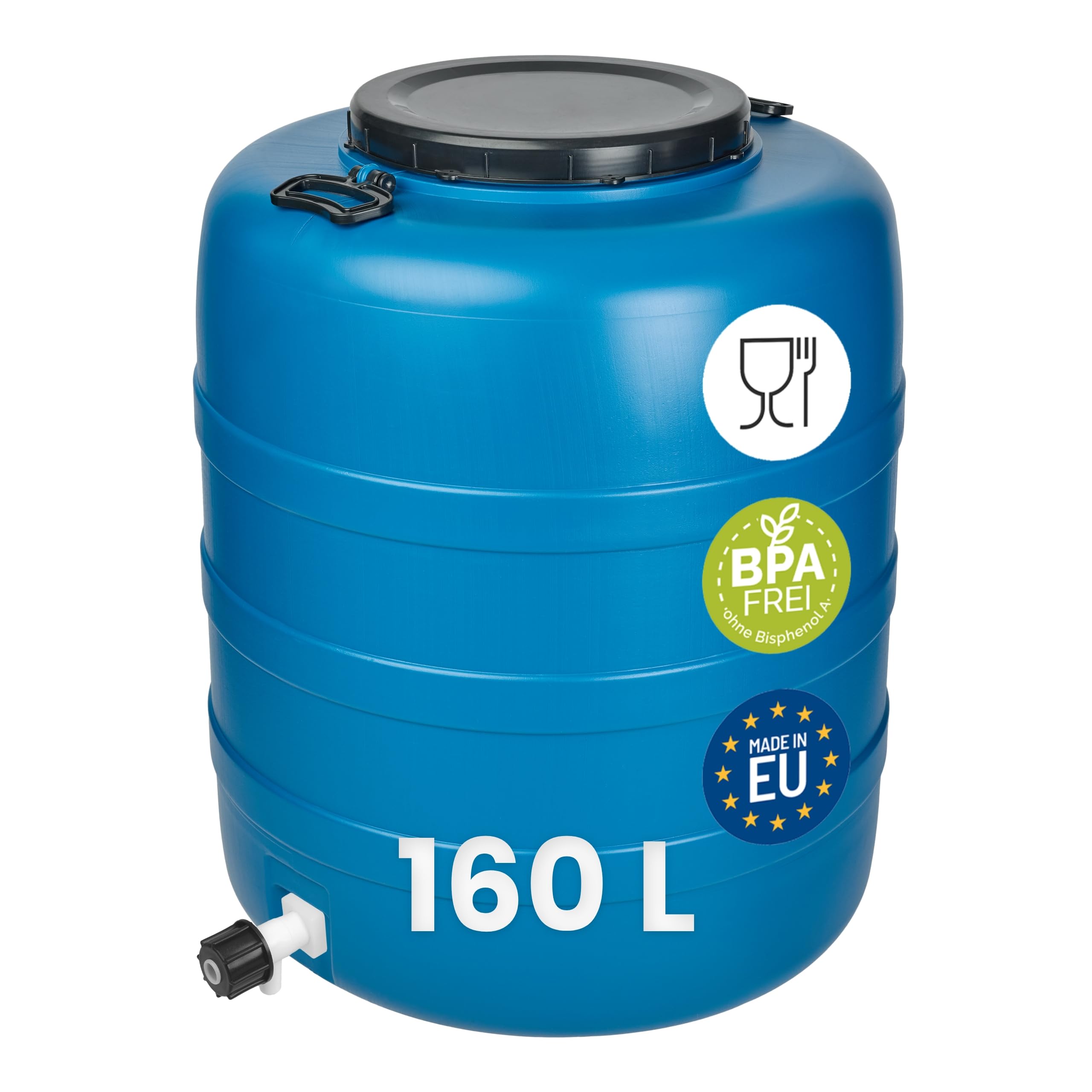 Garronda Bidone in Plastica 160 L e rubinetto HDPE con Coperchio Serbatoio Acqua per Raccolta Piovana Contenitore Alimentare per Stoccaggio e Fermentazione Grande Apertura GD-0186 Blu