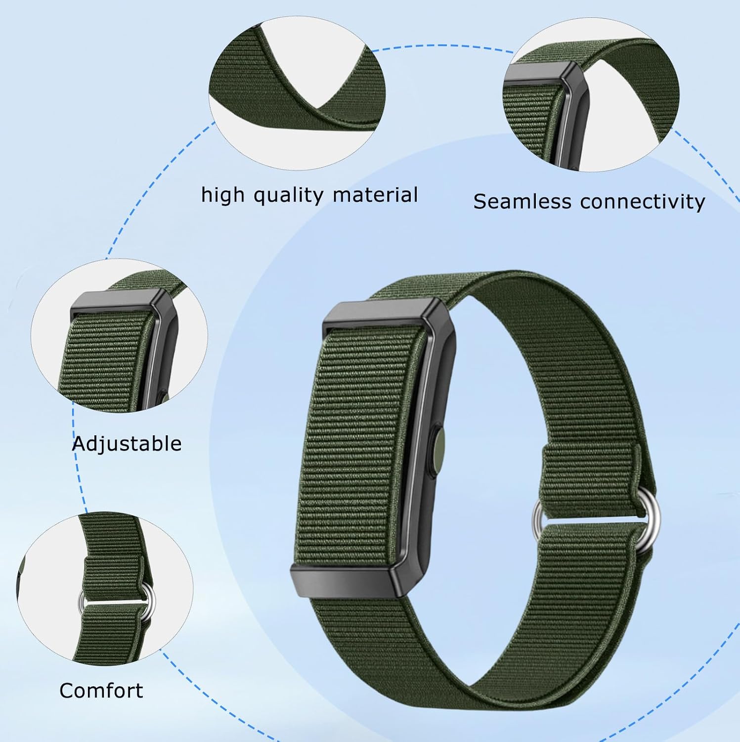 NOUKAJU Band for PJIVE/SOUYIE DS10 Fitness Tracker(Green),Nylon Braided image 2