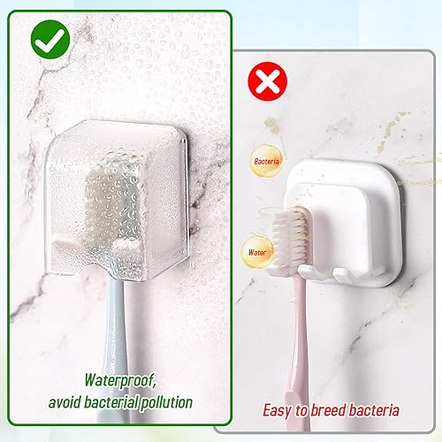 Miniatura 6 de Soporte para cepillos de dientes montado en la pared con cubierta para baño, 4 piezas, estuche autoadhesivo para cepillos de dientes, organizador de