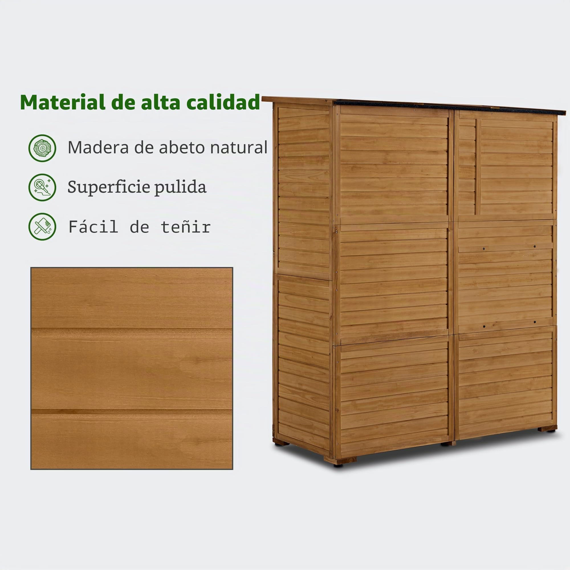M MCombo Armario de jardín de madera, resistente a la intemperie, para jardín, exterior, impermeable, transitable, para exteriores, balcón, terraza, armario de almacenamiento con 3 estantes, 73 x 144