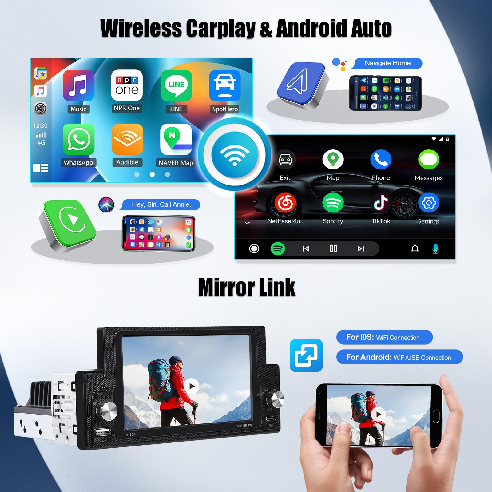 [2+64G] SIXWIN Android 13 Radio samochodowe 1 Din z fizycznymi przyciskami, 5,9 cala pojemnościowy ekran dotykowy WiFi/GPS/FM/RDS/Bluetooth/SWC