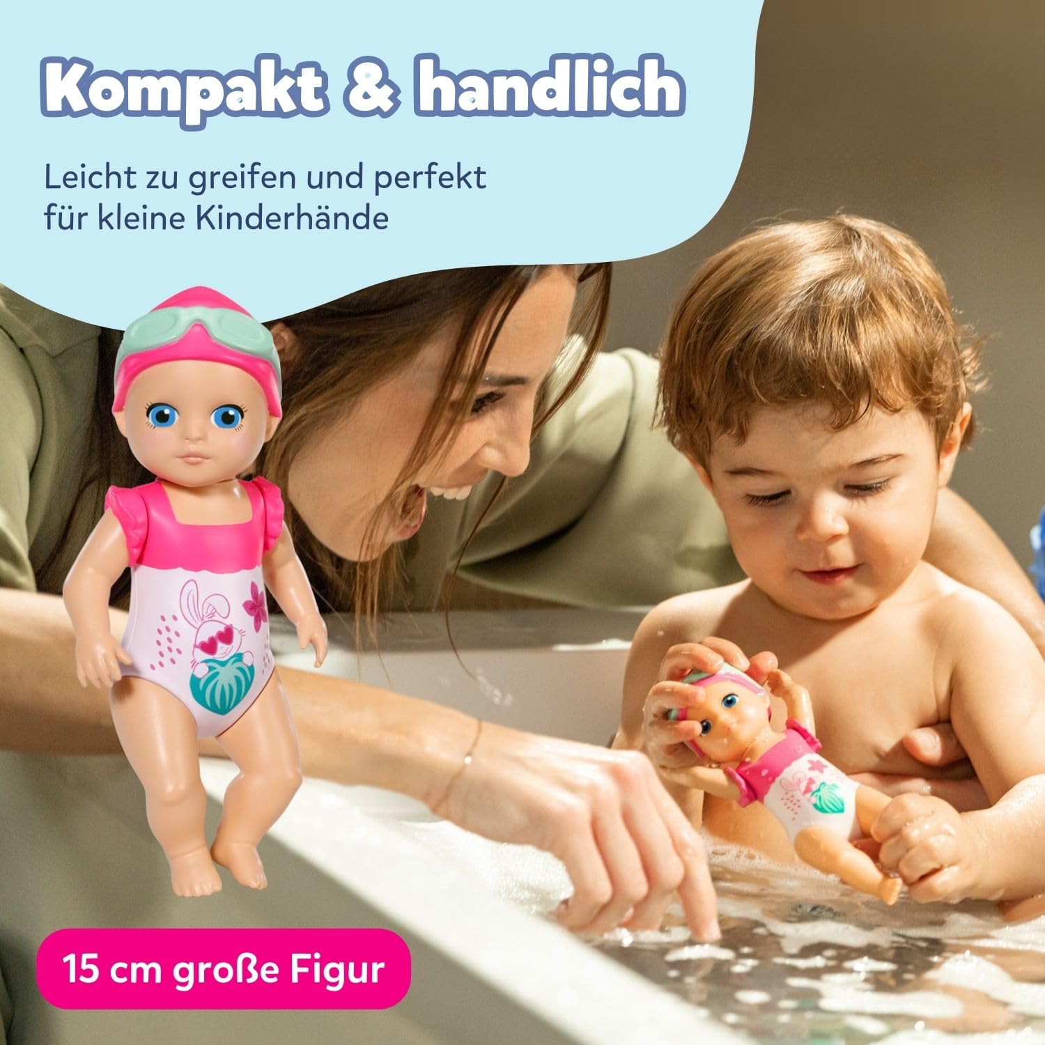 BABY born Splish Splash Emma, interaktywna zabawka do kąpieli z mechanizmem nakręcania, kolorowa zabawka do kąpieli dla maluchów, sensoryczna zabawa i rozwój, 839133 Zapf Creation | Mechaniczna funkcja pływania do zabawy w wodzie, bez baterii, lalka do ką