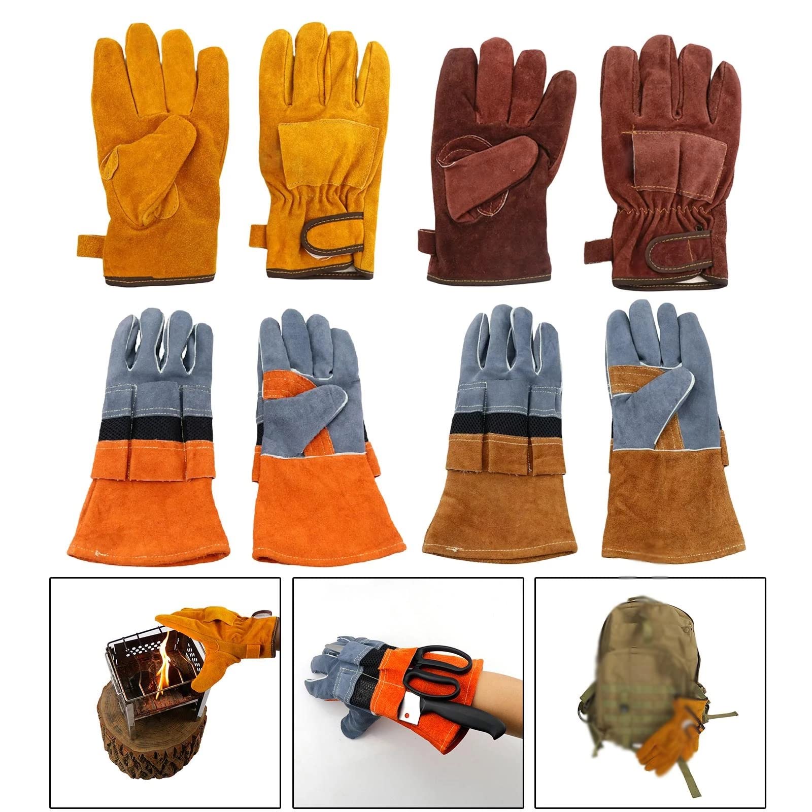 1 Paire de Gants d'extérieur en Cuir avec Isolation par Flamme pour Grill, Cuisine (Couleur : D, Taille : Talla �nica)