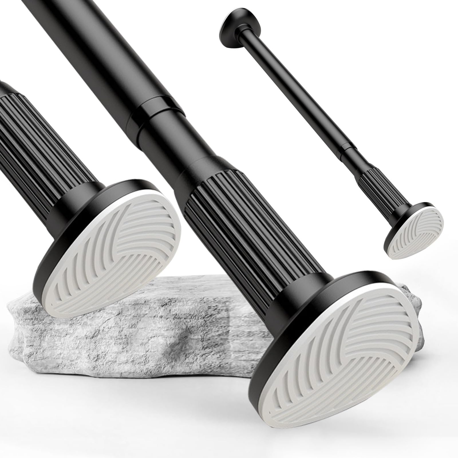 Barre Rideau Sans Perçage 33 mm de Diamètre Tringle à Rideaux Douche Tringle Télescopique Entre 2 Murs pour Salle de Bain, Placard, Armoire, Porte, Cuisine(Noir,360-450cm/142-177in