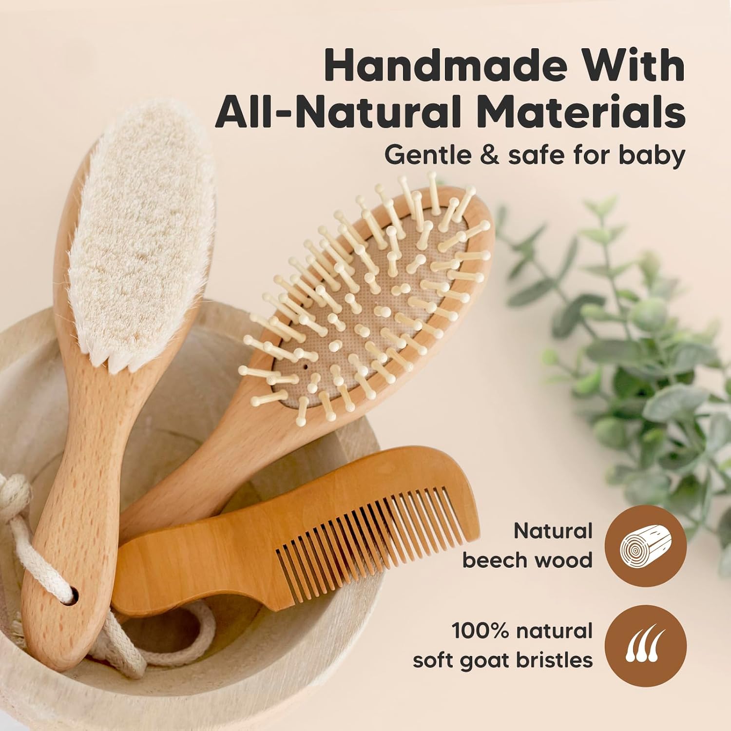 KeaBabies Baby Towel with Hood for Girls, Boys and Baby Hair Brush and Baby Comb Set - Soft, Absorbent, 100% Cotton Hooded Baby Towels for Newborns - Wooden Baby Brush with Soft Bristle